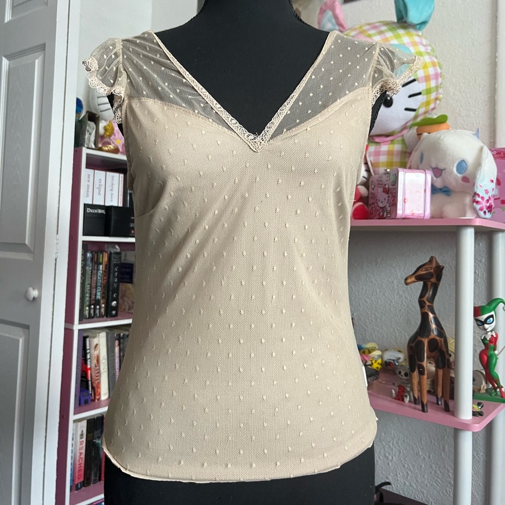 Ambiance Beige/ Tan Blouse with Mesh